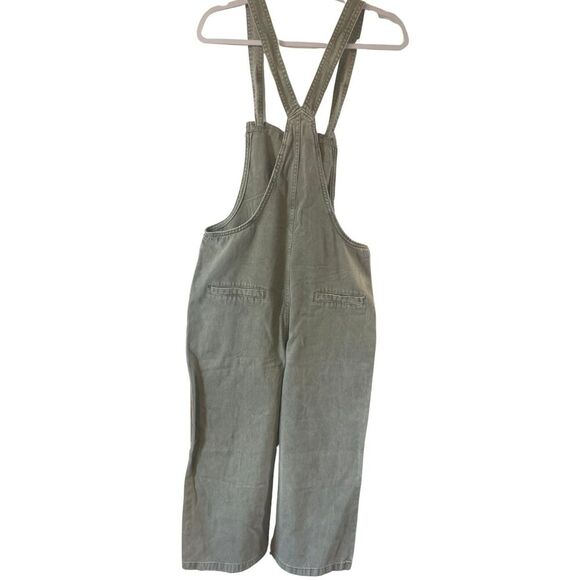 NWT Zenana Denim Washed Knot Strap Relaxed Fit Overalls green M wide leg cropped - Picture 2 of 8